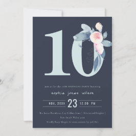 BLAUER BLUE BLUE BLUME 10. ALTER GEBURTSTAG EINLADUNG