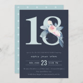BLAUER BLUE BLUE BLUME 18. ALTER GEBURTSTAG EINLADUNG (Vorne/Hinten)