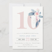 BLAUER BLUE FLORAL 10. ALTER GEBURTSTAG EINLADUNG (Vorderseite)