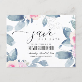 BLAUER BLUE FLORAL WATERCOLOR SAVE THE DATE ANKÜNDIGUNGSPOSTKARTE