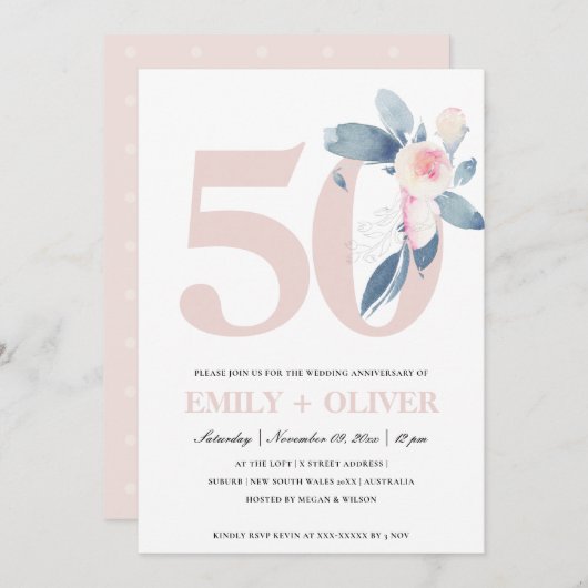 BLAUER BLUE FLÜSSE 50 JEDES JAHR EINLADUNG (Vorne/Hinten)