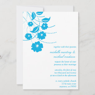 Blauer Blüh Hochzeitsempfang (blau / weiß) Einladung