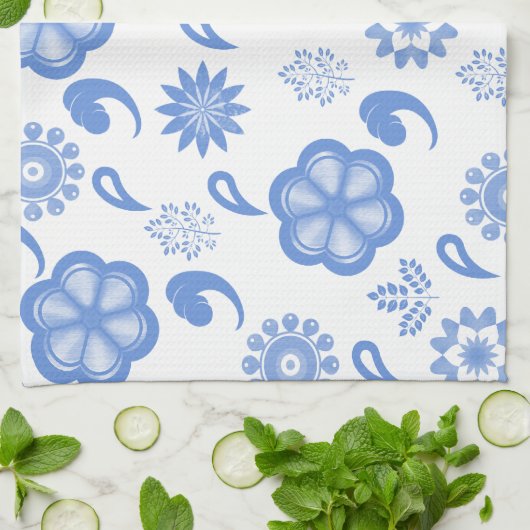 Blauer Blüh Toile Küchentuch (Gefaltet)