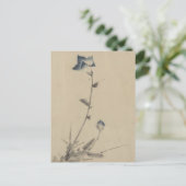 Blauer Blume Blossom und Bud am Ende eines Stalks Postkarte (Stehend Vorderseite)