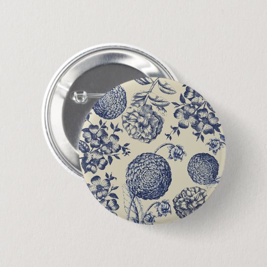 Blauer Blume Blumen Button (Vorne & Hinten)