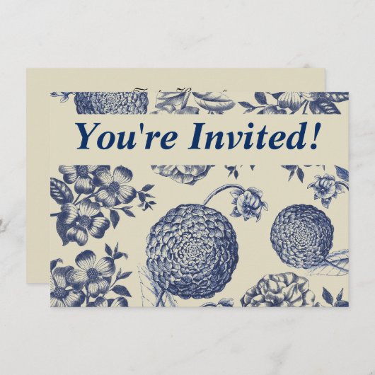 Blauer Blume Blumen Einladung (Vorne/Hinten)