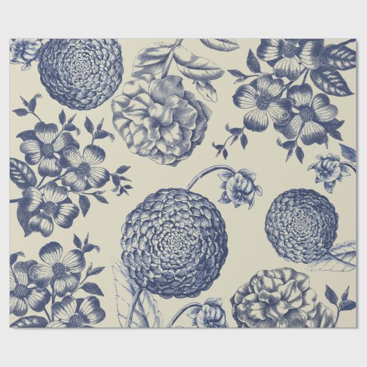 Blauer Blume Blumen Geschenkpapier (Flach)