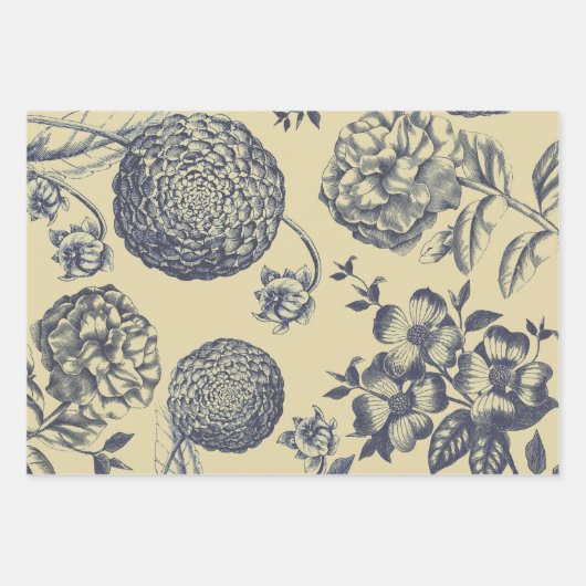 Blauer Blume Blumen Geschenkpapier Set (Vorderseite 3)