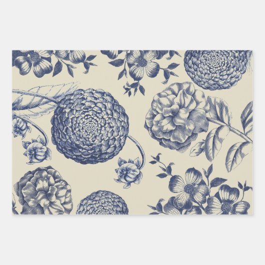 Blauer Blume Blumen Geschenkpapier Set (Vorderseite)