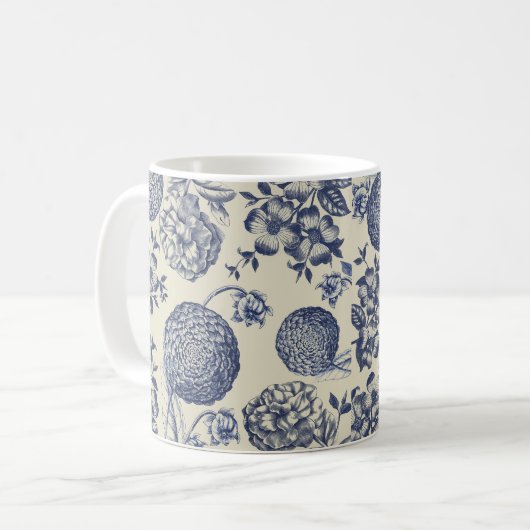 Blauer Blume Blumen Kaffeetasse (Vorderseite Links)