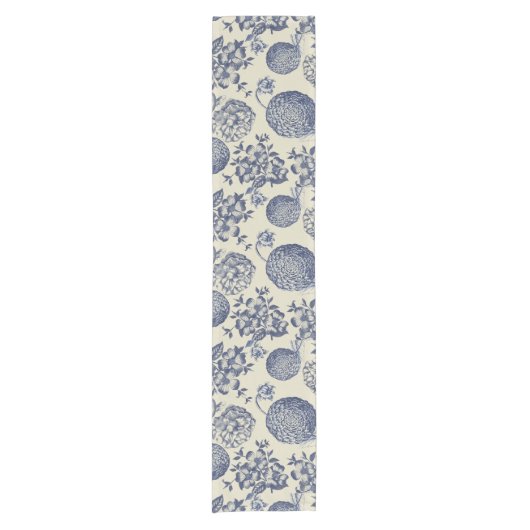 Blauer Blume Blumen Kurzer Tischläufer (Vorderseite)