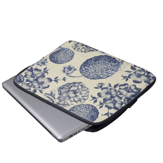 Blauer Blume Blumen Laptopschutzhülle (Vorne Knopf)