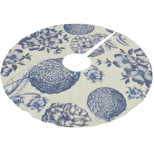 Blauer Blume Blumen Polyester Weihnachtsbaumdecke (Schrägansicht)