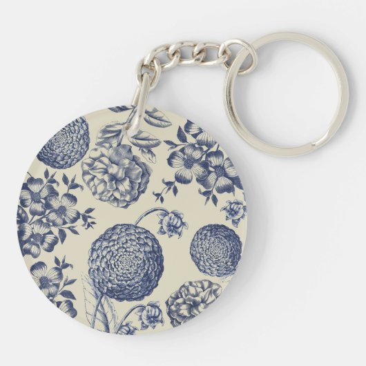 Blauer Blume Blumen Schlüsselanhänger (Rückseite)