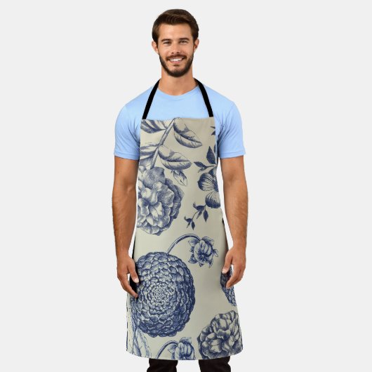 Blauer Blume Blumen Schürze (Getragen)
