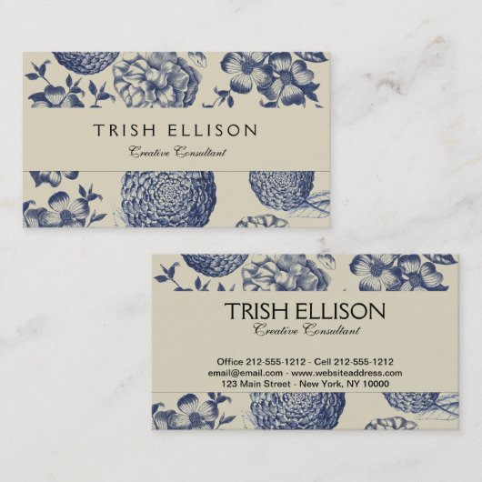 Blauer Blume Blumen Visitenkarte (Vorne/Hinten)