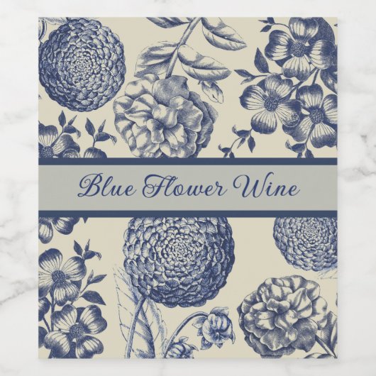 Blauer Blume Blumen Weinetikett (Einzelnes Label)