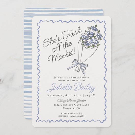 Blauer Blume Blumenmarkt Einladung zur Blumendusch (Vorne/Hinten)