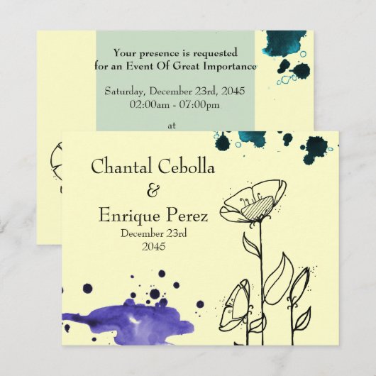 Blauer Blume Einladung (Vorne/Hinten)