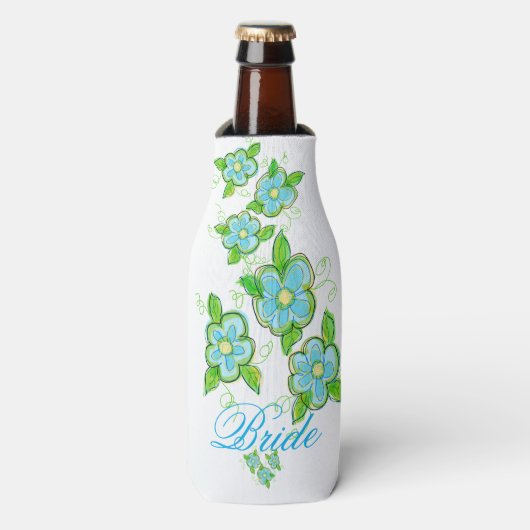 Blauer Blume Flasche Anzug Flaschenkühler (Flaschenvorderseite)