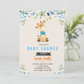 Blauer Blume-Giraffe zum Thema Einladung (Stehend Vorderseite)