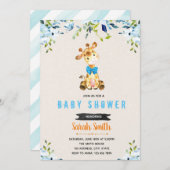 Blauer Blume-Giraffe zum Thema Einladung (Vorne/Hinten)