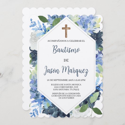 Blauer Blume - Taufe Einladung (Vorne/Hinten)