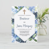 Blauer Blume - Taufe Einladung (Stehend Vorderseite)