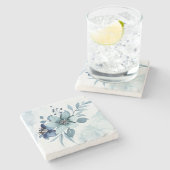 Blauer Blumen 4 Steinuntersetzer (Seitenansicht)