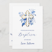 Blauer Blumen Bouquet Taufe Einladung (Vorne/Hinten)