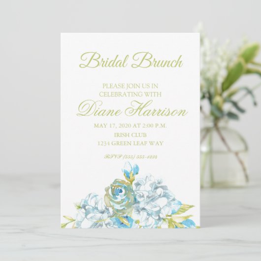 Blauer Blumen Brautparty Einladung (Stehend Vorderseite)