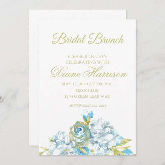 Blauer Blumen Brautparty Einladung (Vorne/Hinten)