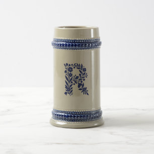 Blauer Blumen-Buchstabe R Monogramm-Becher Bierglas