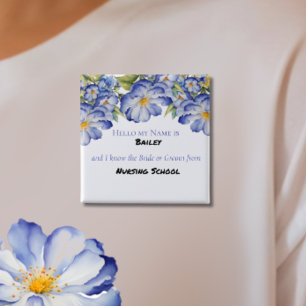 Blauer Blumen-Chinoiserie-Junggesellinnen-Abschied Button