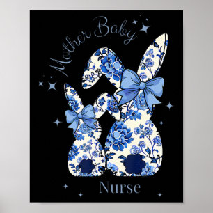 Blauer Blumen-Coquette-Bow-Bunny-Ostern Mutter By1 Poster