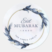 Blauer Blumen-Eid-Mubarak-Rundaufkleber Runder Aufkleber (Vorderseite)