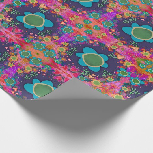 Blauer Blumen Einzigartiger Fun Farbiges Blume Mus Geschenkpapier (Ecke)