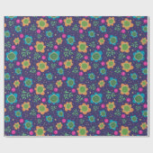 Blauer Blumen Einzigartiger Fun farbiges Muster Geschenkpapier (Flach)