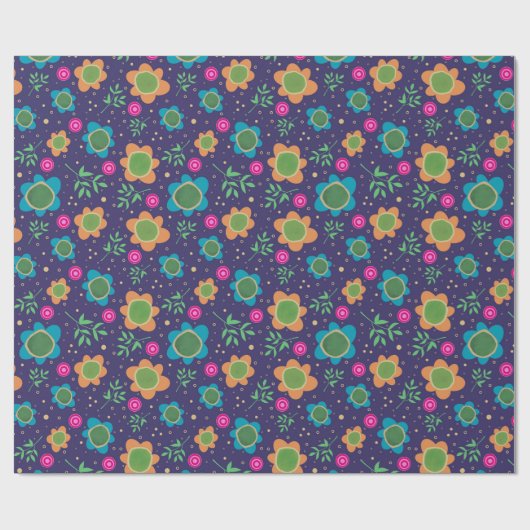 Blauer Blumen Einzigartiger Fun farbiges Muster Geschenkpapier (Flach)