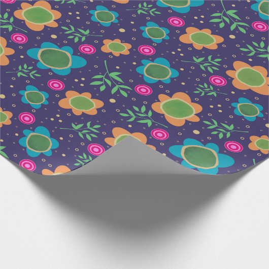 Blauer Blumen Einzigartiger Fun farbiges Muster Geschenkpapier (Ecke)