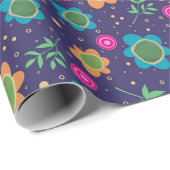 Blauer Blumen Einzigartiger Fun farbiges Muster Geschenkpapier (Rolleneckpunkt)