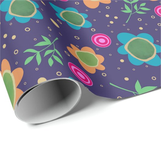 Blauer Blumen Einzigartiger Fun farbiges Muster Geschenkpapier (Rolleneckpunkt)