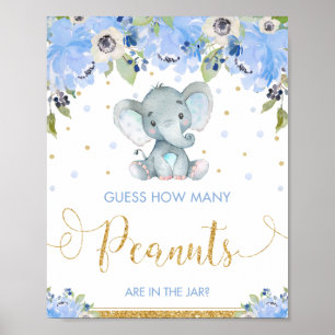 Blauer Blumen-Elefant - Errate wie viele Erdnüsse  Poster