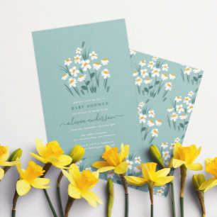 Blauer Blumen elegante Babydusche Einladung