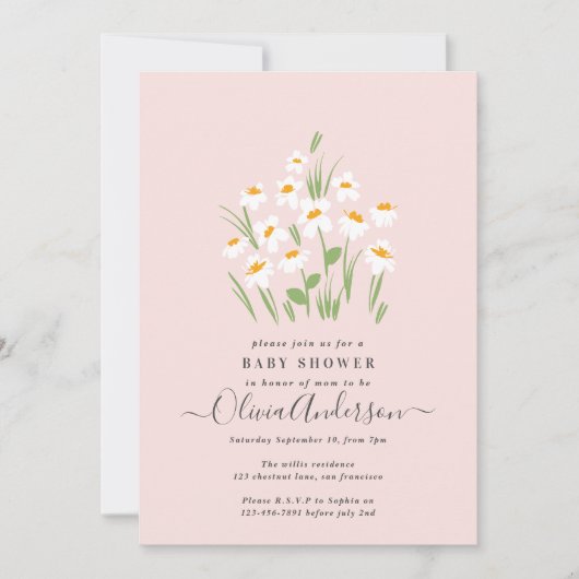 Blauer Blumen elegante Babydusche Einladung (Vorderseite)