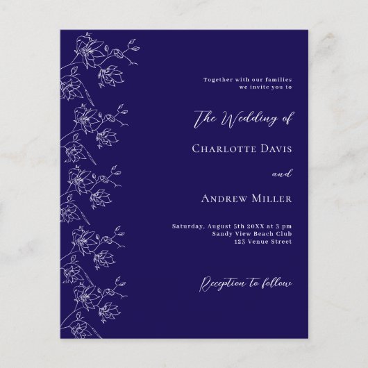 Blauer Blumen formelle Hochzeitseinladung (Vorderseite)