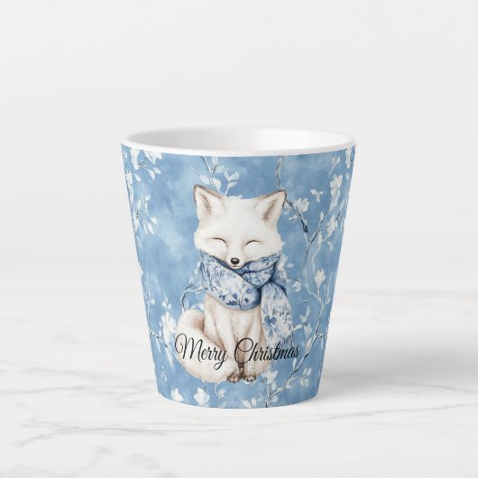 Blauer Blumen Fuchs Weihnachten Milchtasse (Vorderseite)