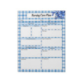 Blauer Blumen-Gingham_ Pflegeplan Notizblock (Rotiert)