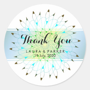 Blauer Blumen Glitter Dankeschön Hochzeit Runder Aufkleber
