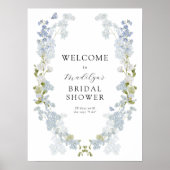 Blauer Blumen Grünes Brautparty Begrüßungszeichen Poster (Vorne)